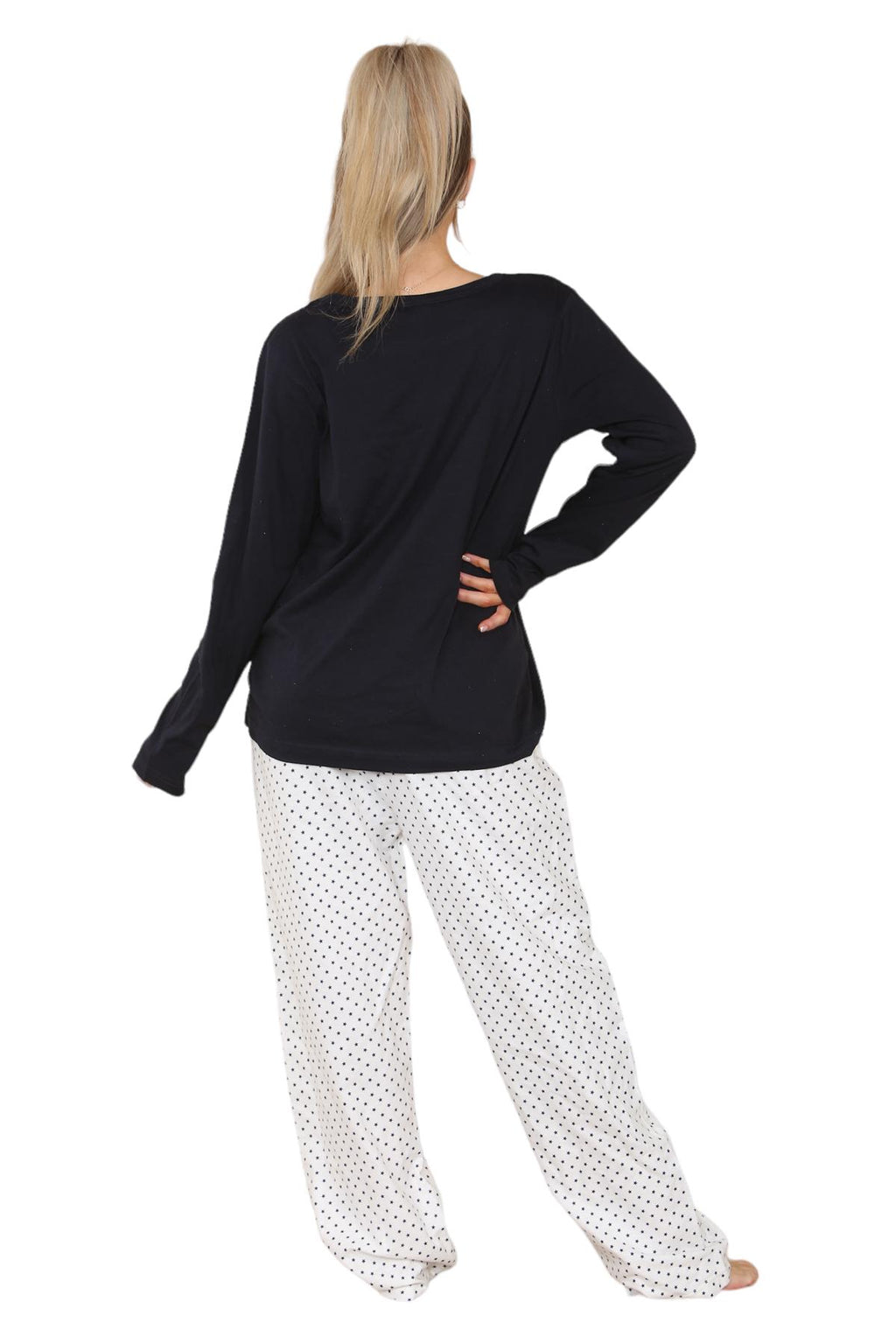 Ladies Pyjama Set Flannel Cotton Star Long Sleeve Crew Neck Winter Loungewear