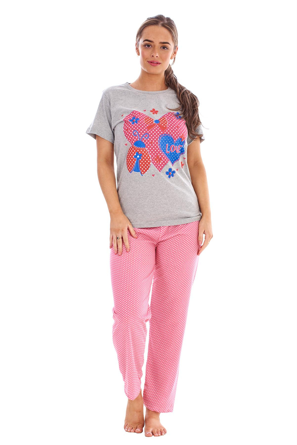 Women’s Pyjamas Set Short Sleeve Top & Full Length Pants Sleepwear Nightwear