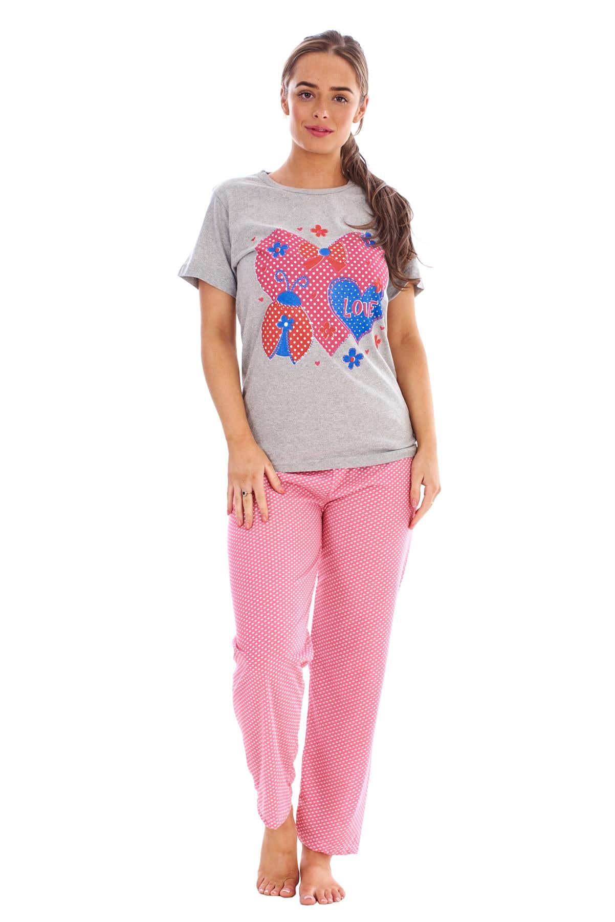 Women’s Pyjamas Set Short Sleeve Top & Full Length Pants Sleepwear Nightwear