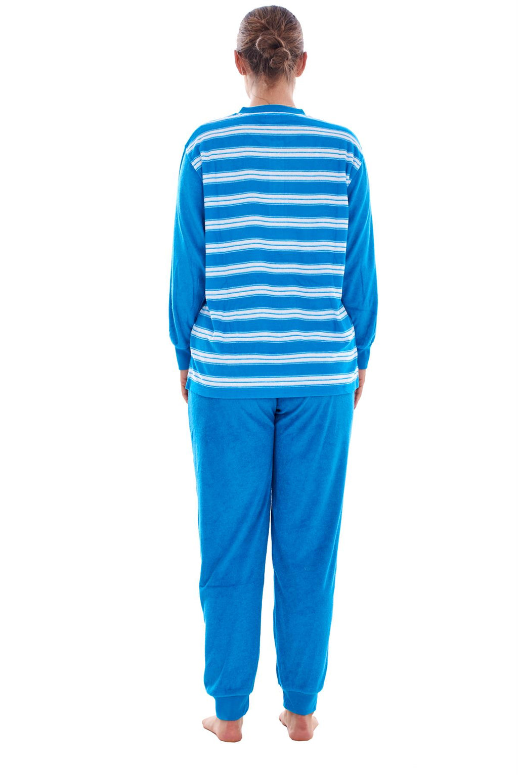 Warm Winter Pyjama Set Striped Long Sleeve Button Ribbed Cuff Soft Sleepwear