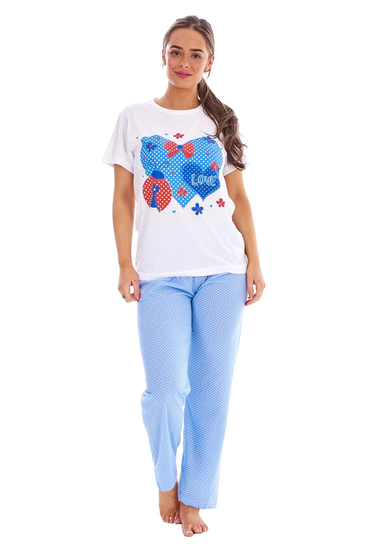 Women’s Pyjamas Set Short Sleeve Top & Full Length Pants Sleepwear Nightwear