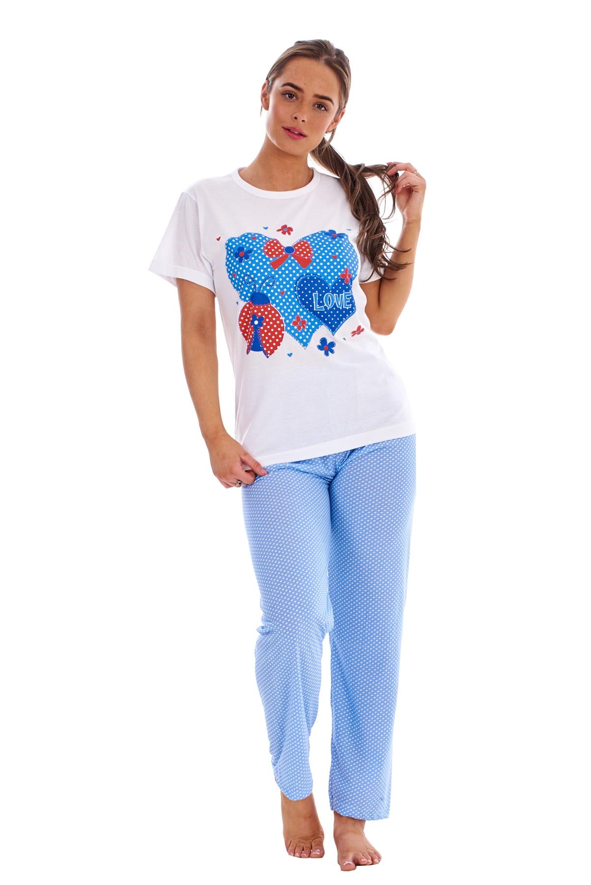 Women’s Pyjamas Set Short Sleeve Top & Full Length Pants Sleepwear Nightwear