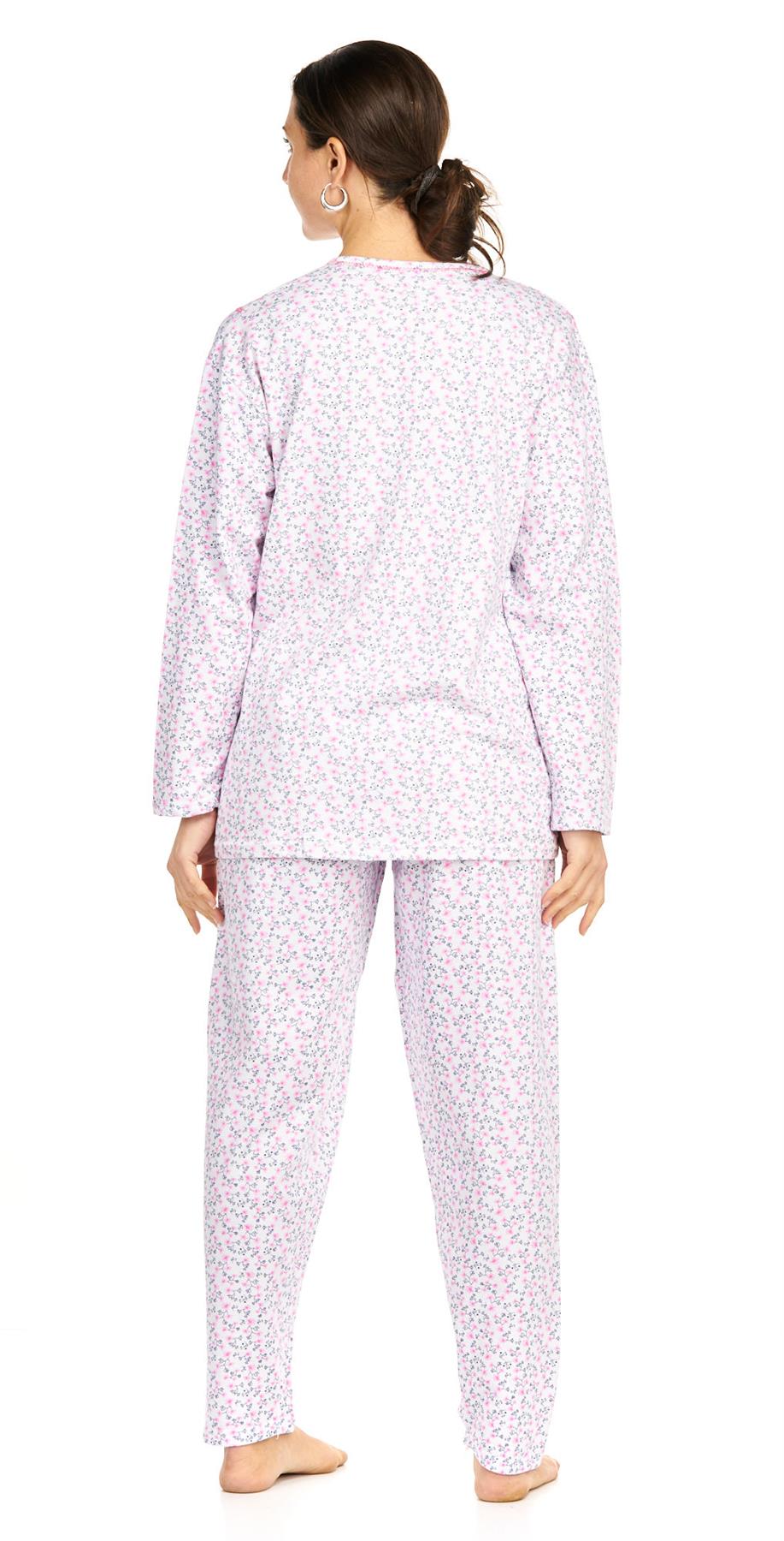 Ladies Pyjama Set Thermal Warm Floral Long Sleeve Buttons Pockets Loungewear