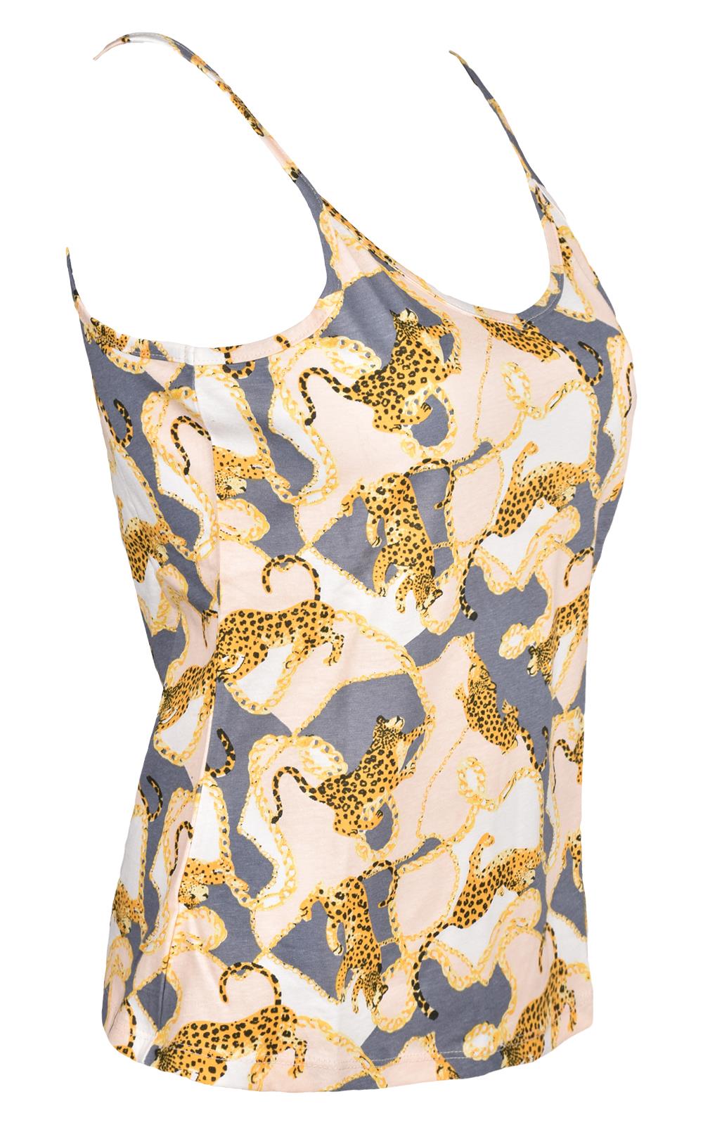 Ladies Pyjama Set Leopard Printed Womens Sleepwear Sleeveless PJS Vest Nightwear