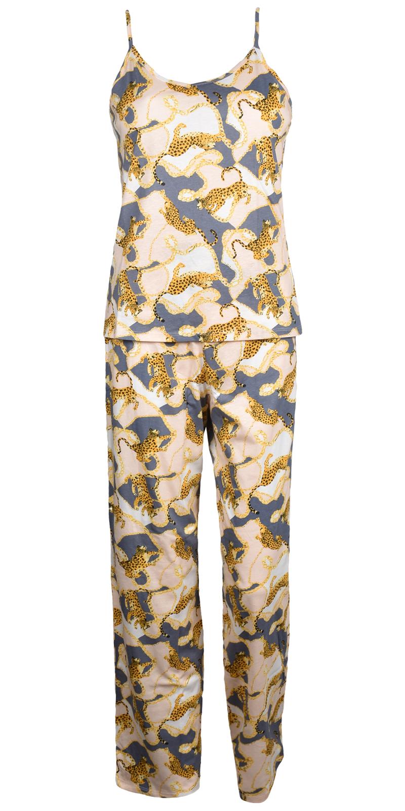 Ladies Pyjama Set Leopard Printed Womens Sleepwear Sleeveless PJS Vest Nightwear