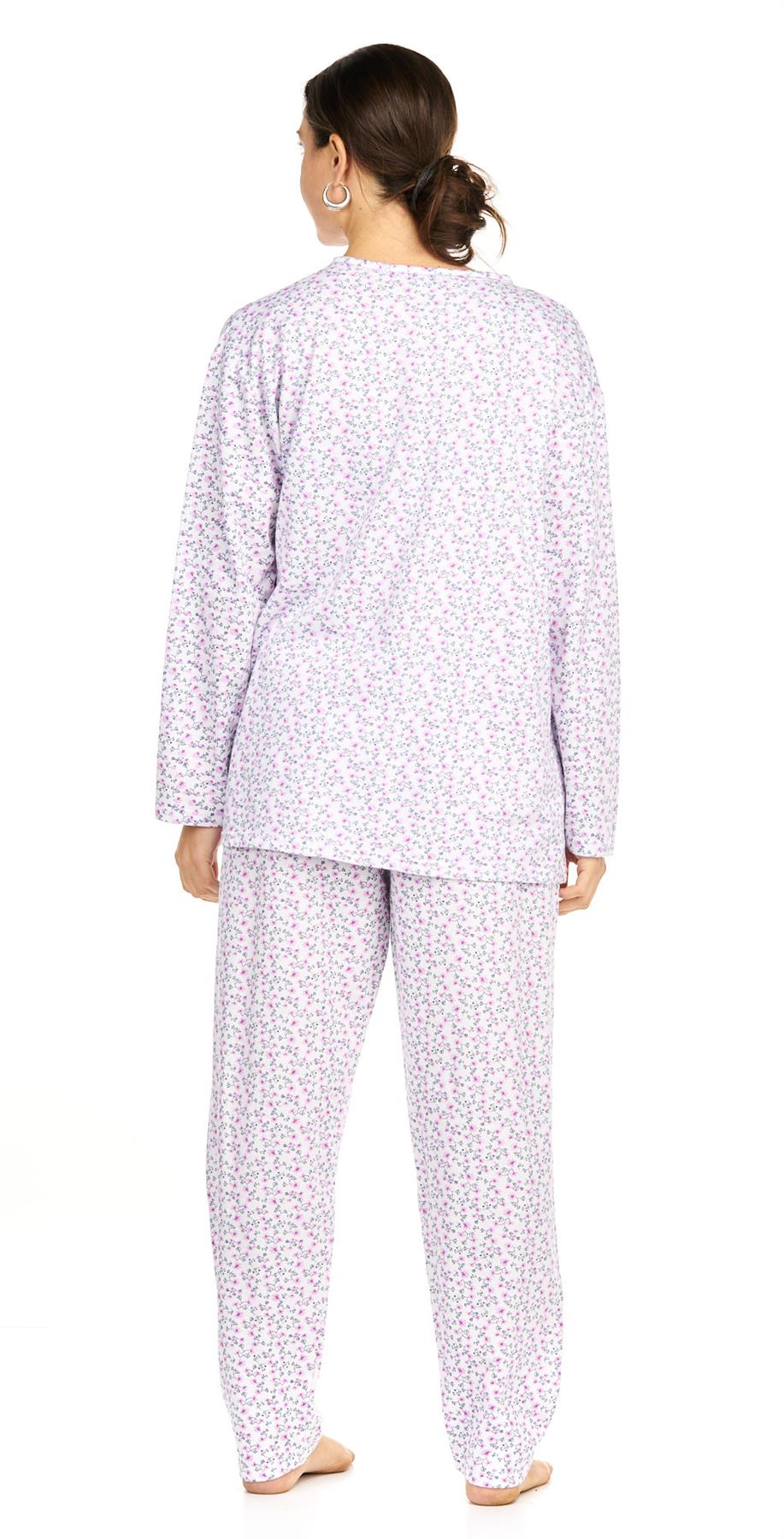 Ladies Pyjama Set Thermal Warm Floral Long Sleeve Buttons Pockets Loungewear