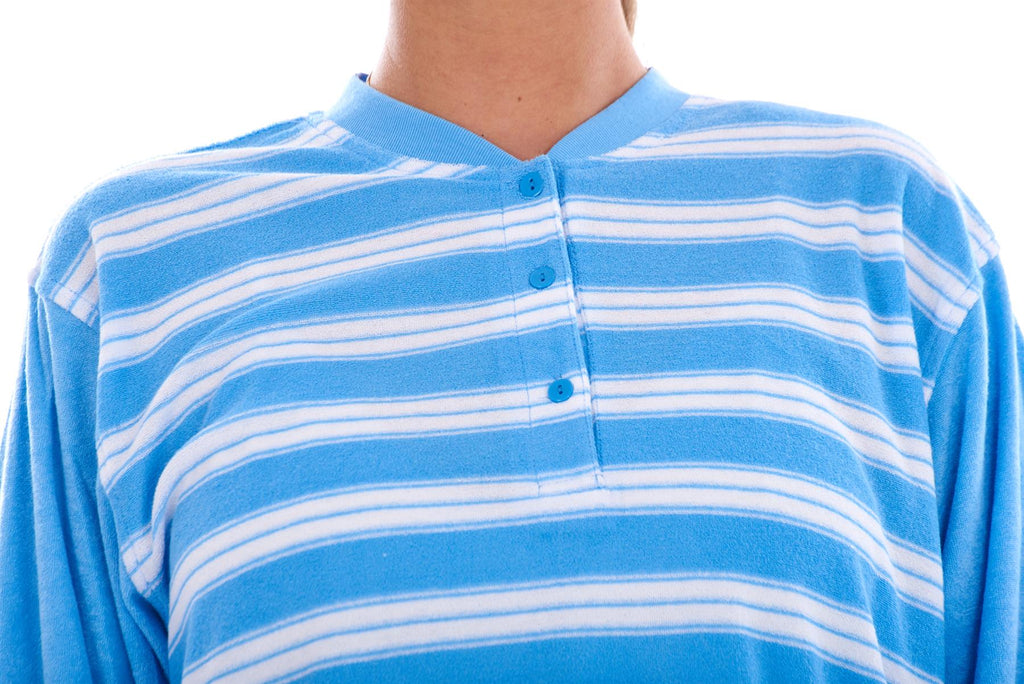 Warm Winter Pyjama Set Striped Long Sleeve Button Ribbed Cuff Soft Sleepwear