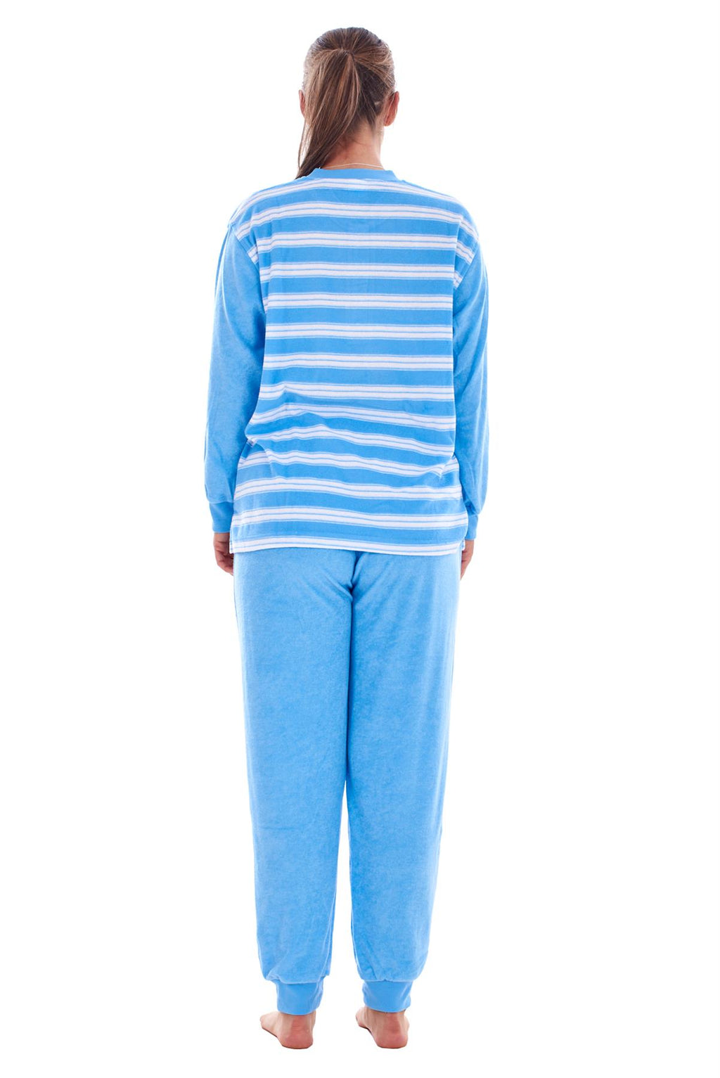 Warm Winter Pyjama Set Striped Long Sleeve Button Ribbed Cuff Soft Sleepwear