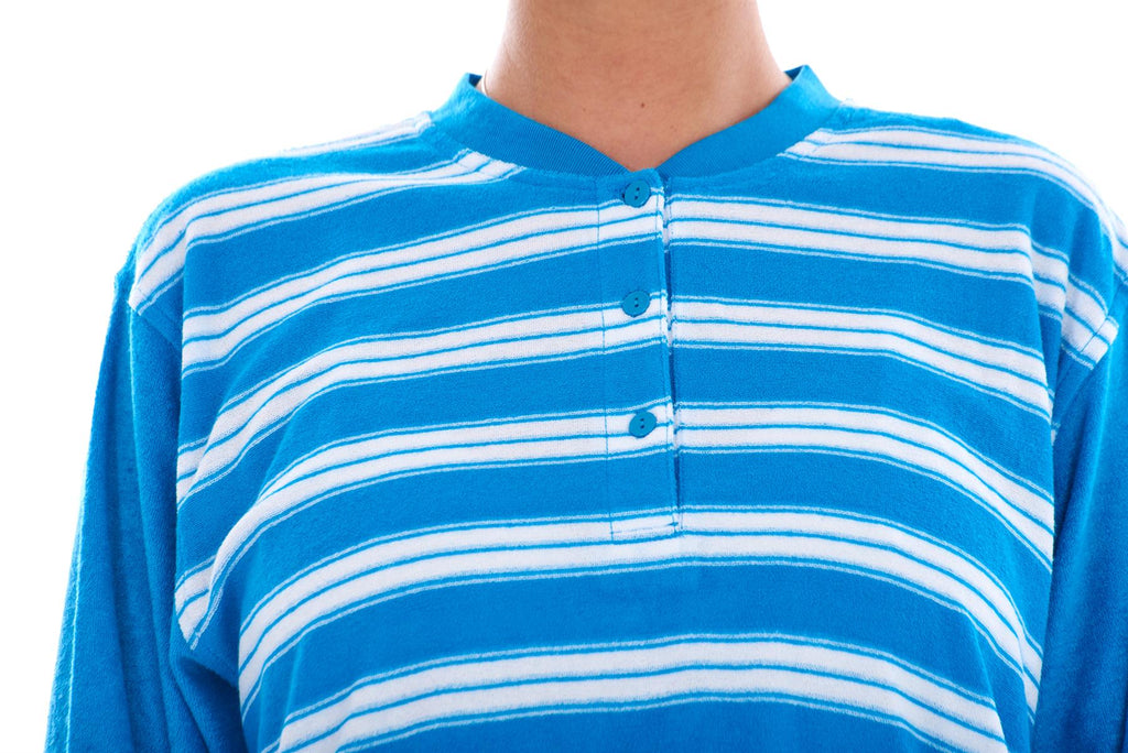 Warm Winter Pyjama Set Striped Long Sleeve Button Ribbed Cuff Soft Sleepwear