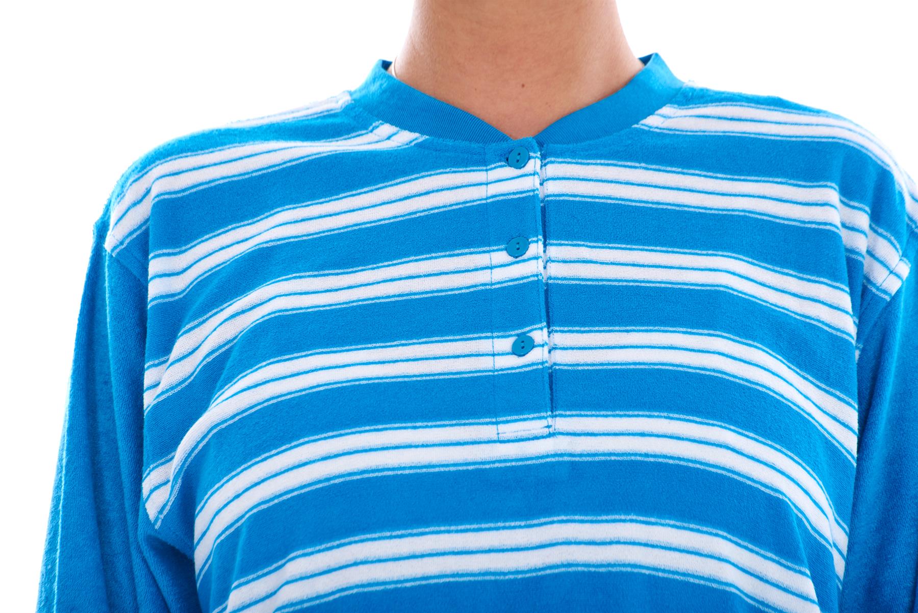 Warm Winter Pyjama Set Striped Long Sleeve Button Ribbed Cuff Soft Sleepwear