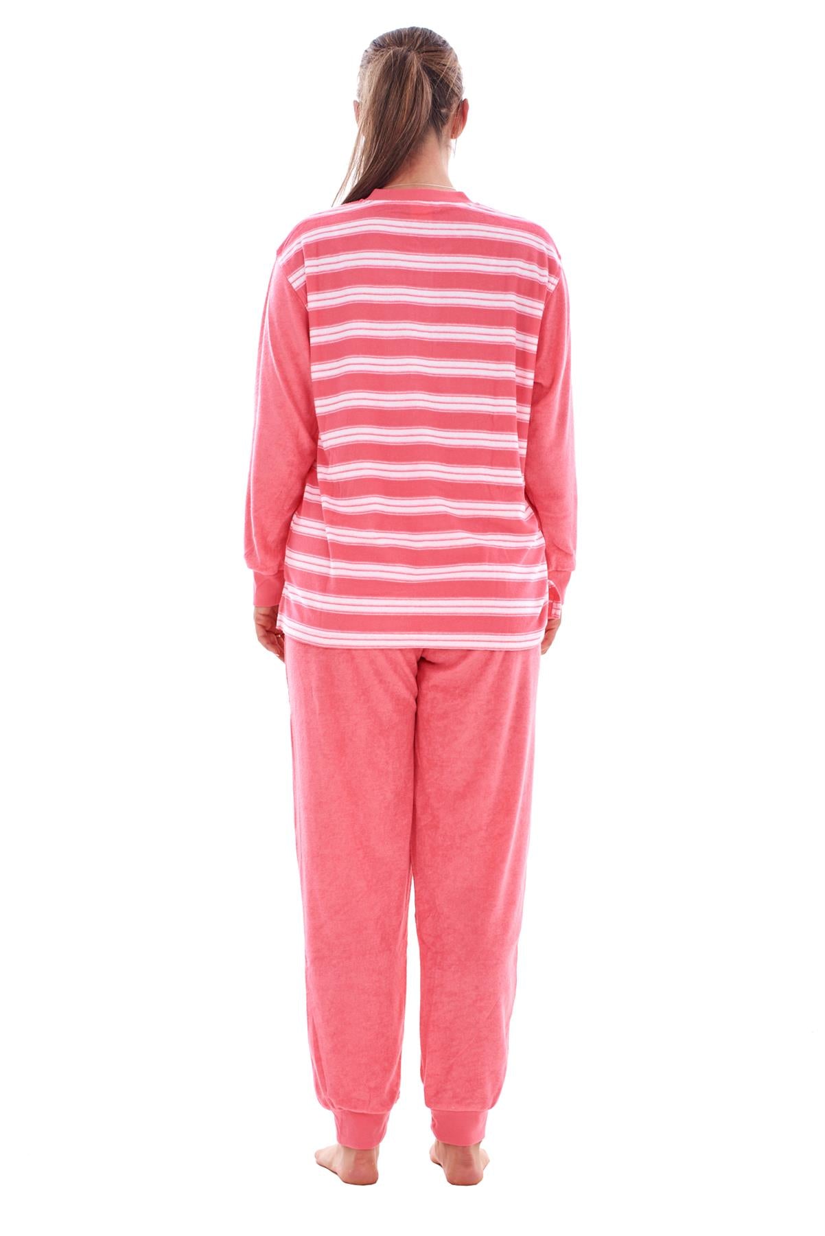 Warm Winter Pyjama Set Striped Long Sleeve Button Ribbed Cuff Soft Sleepwear