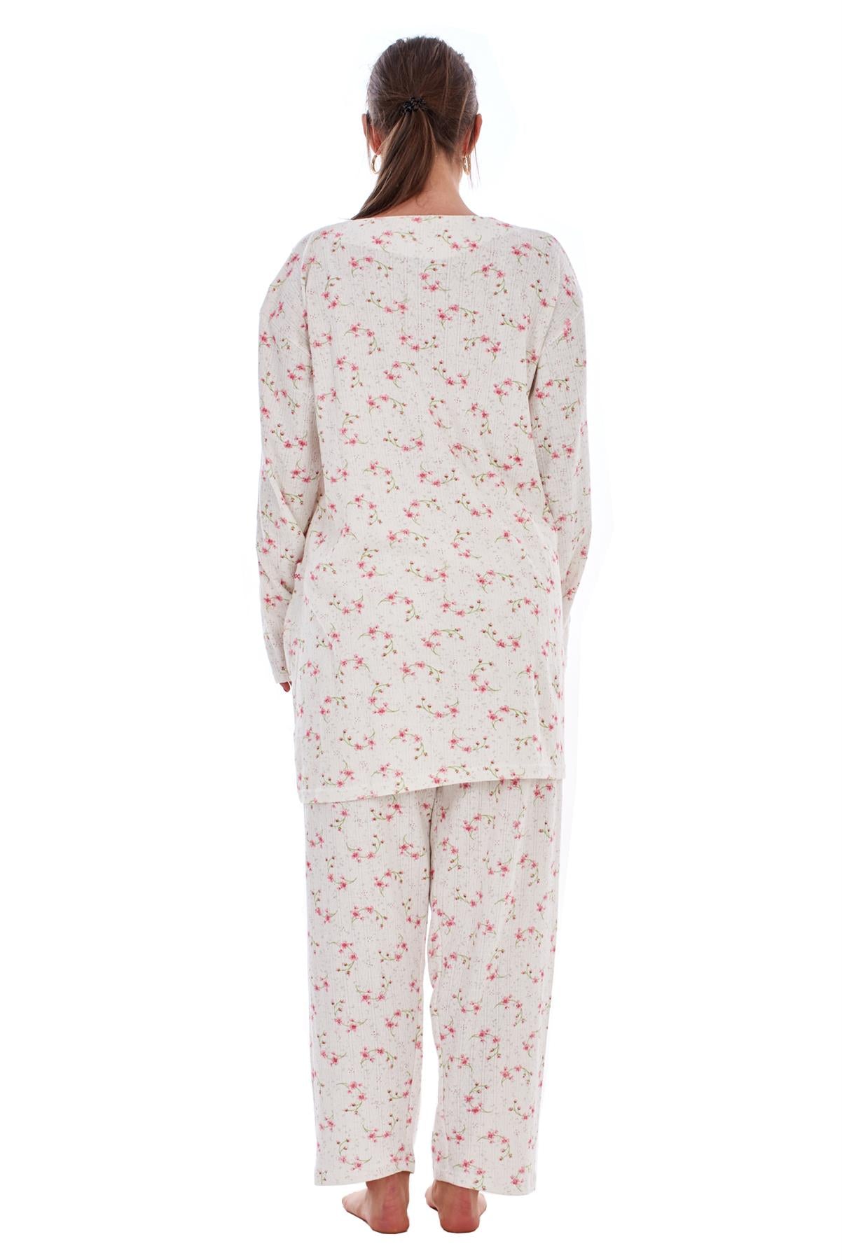 Ladies Winter Pyjama Set Floral Long Sleeve Button Thermal Warm Soft Loungewear