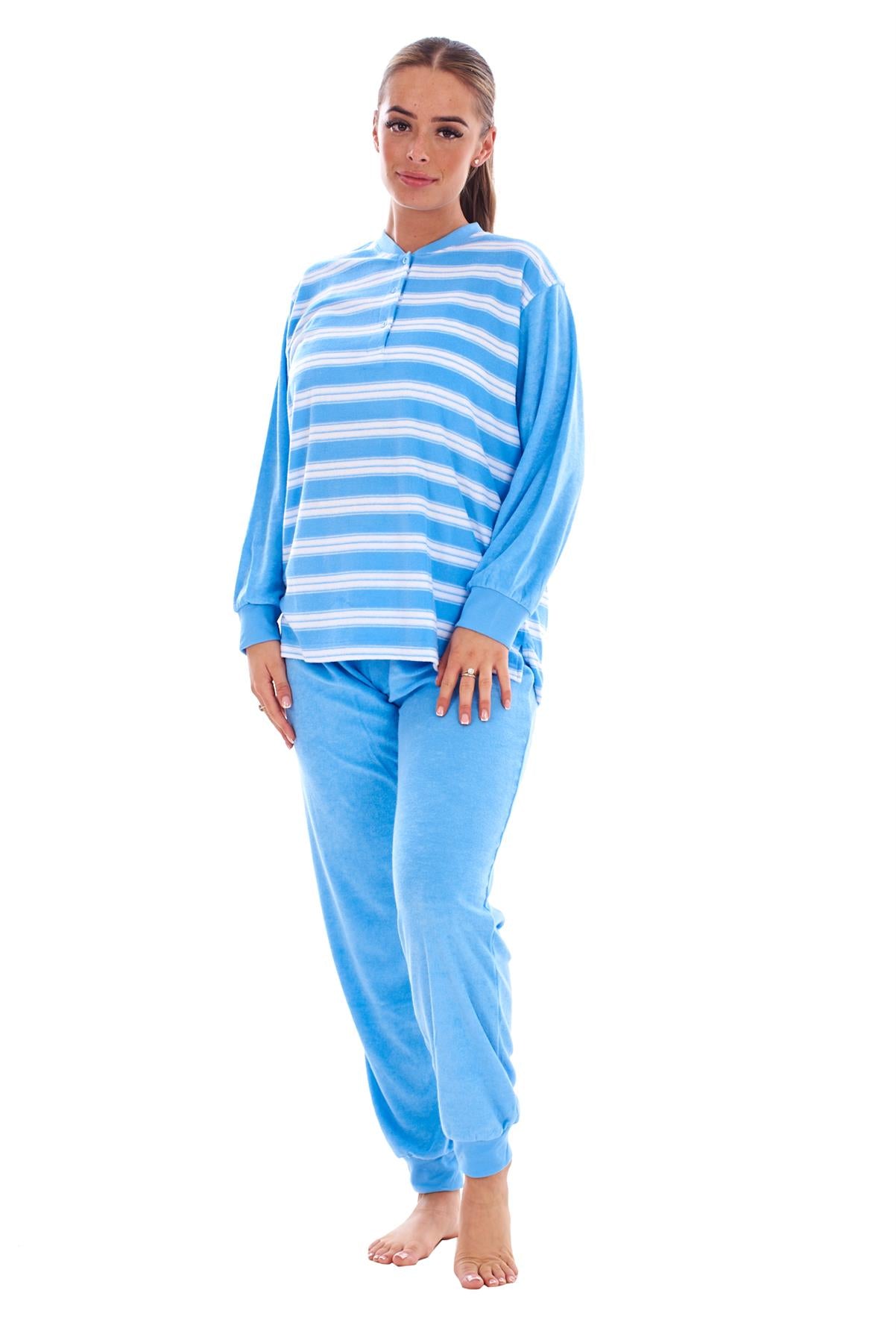 Warm Winter Pyjama Set Striped Long Sleeve Button Ribbed Cuff Soft Sleepwear