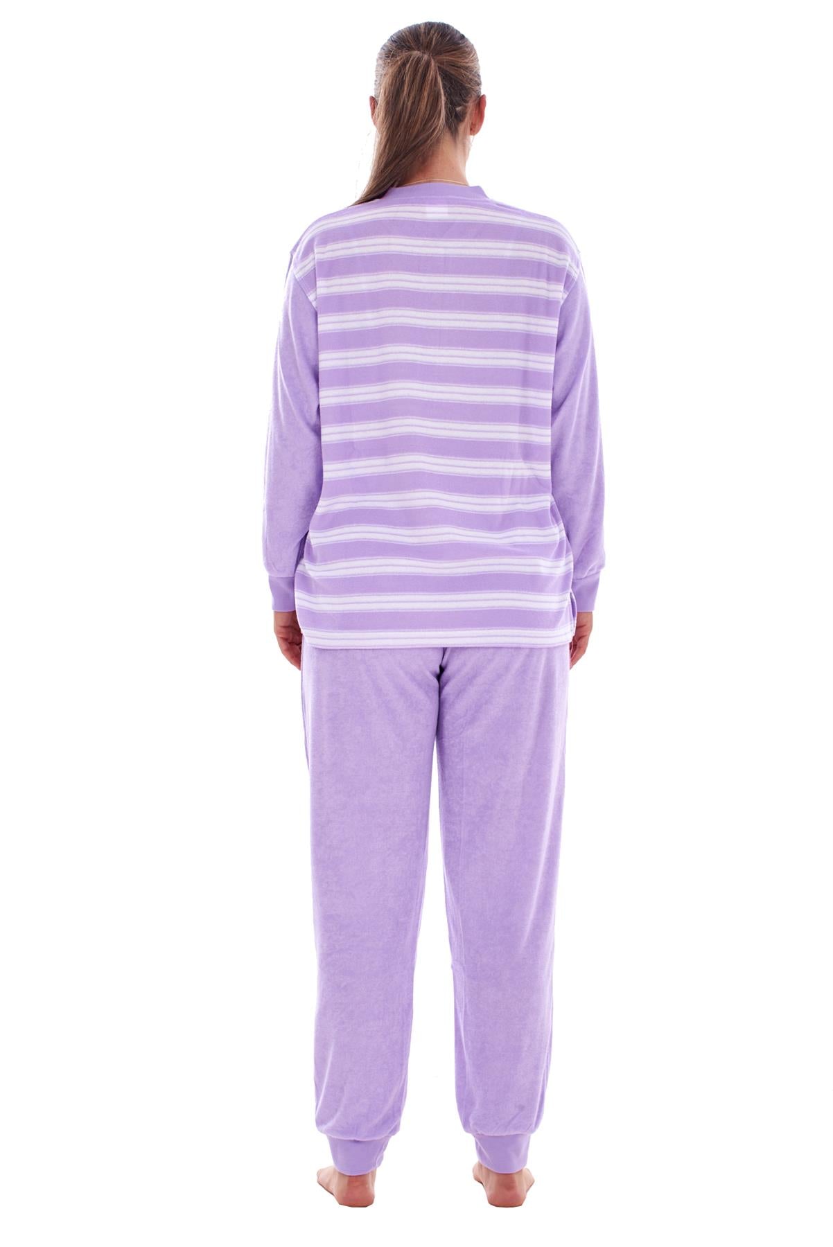 Warm Winter Pyjama Set Striped Long Sleeve Button Ribbed Cuff Soft Sleepwear