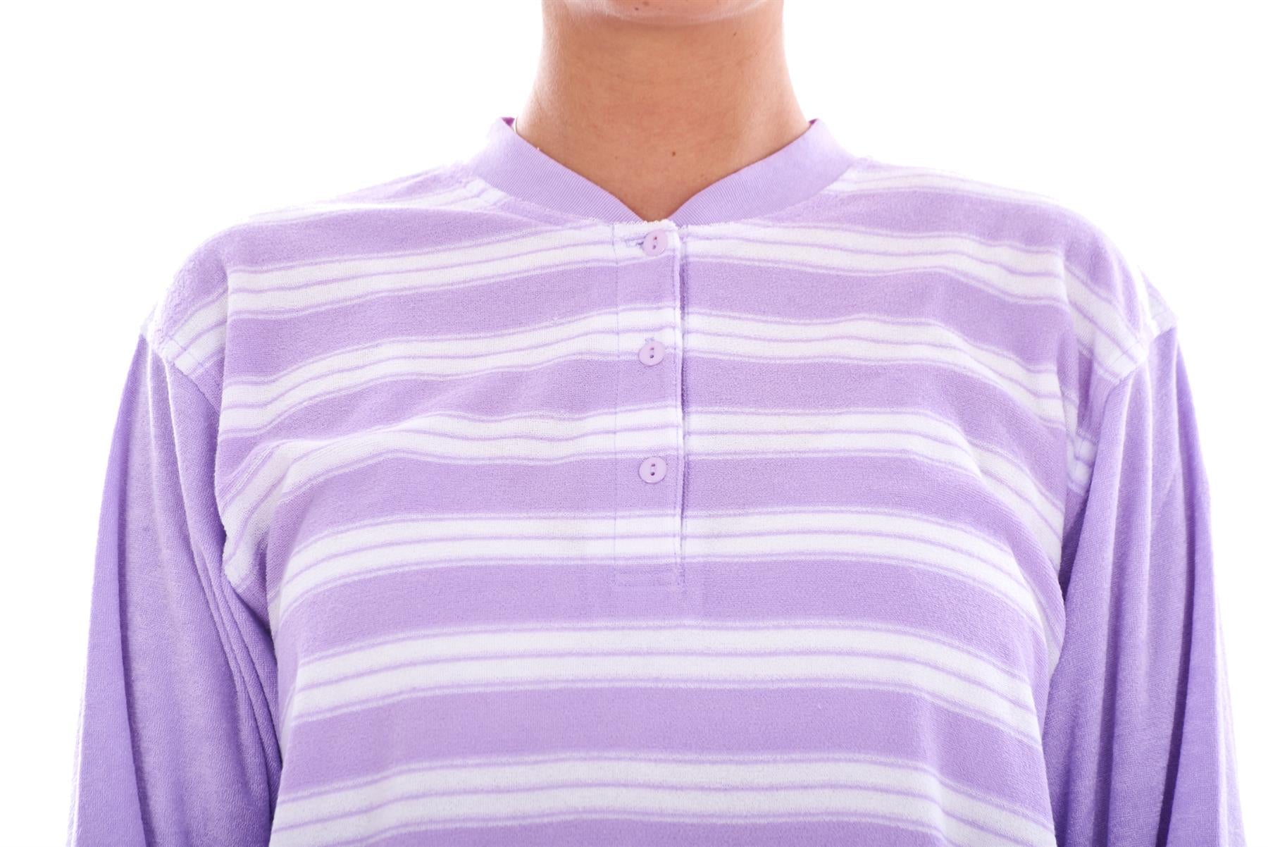 Warm Winter Pyjama Set Striped Long Sleeve Button Ribbed Cuff Soft Sleepwear