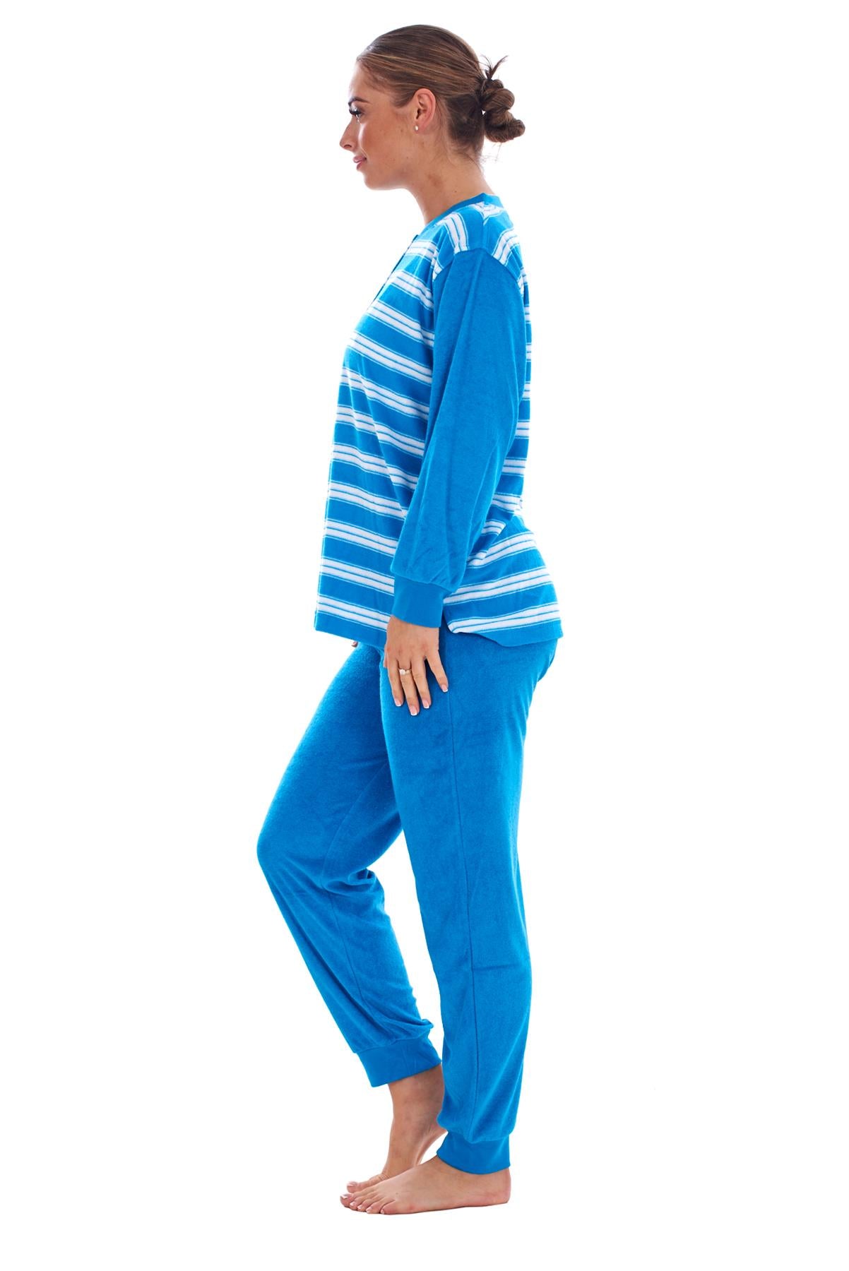 Warm Winter Pyjama Set Striped Long Sleeve Button Ribbed Cuff Soft Sleepwear