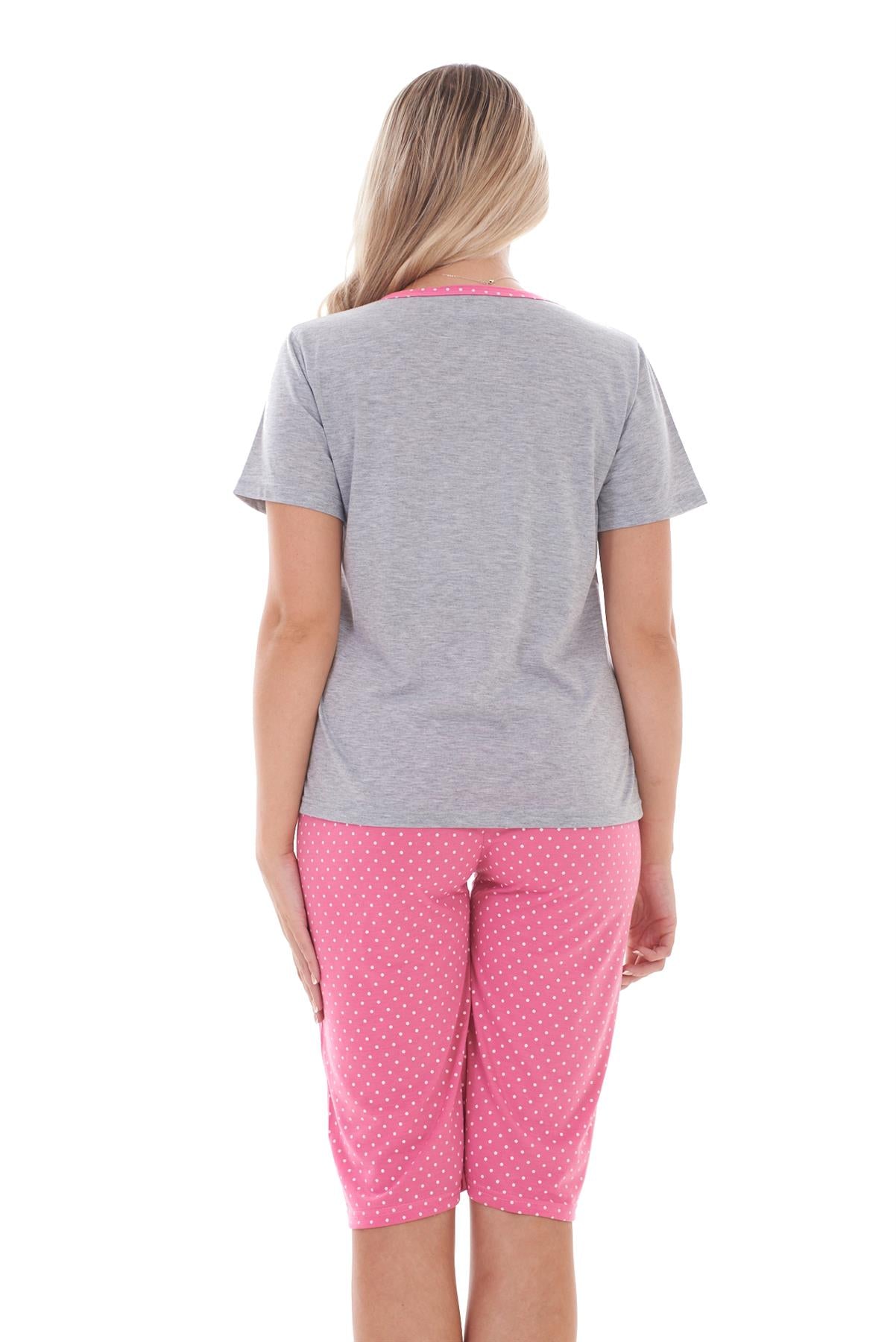 Ladies Cropped Pyjama Set Short Summer Polka Soft Motif Bunny PJs M to XXL