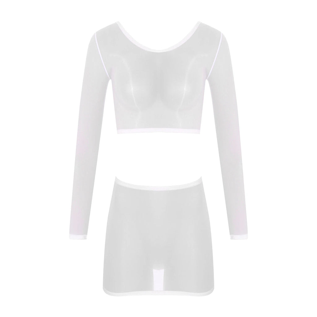 Womens Nightwear Long Sleeve Clubwear Bodycon Outfits Nylon Pajamas Sexy Mini