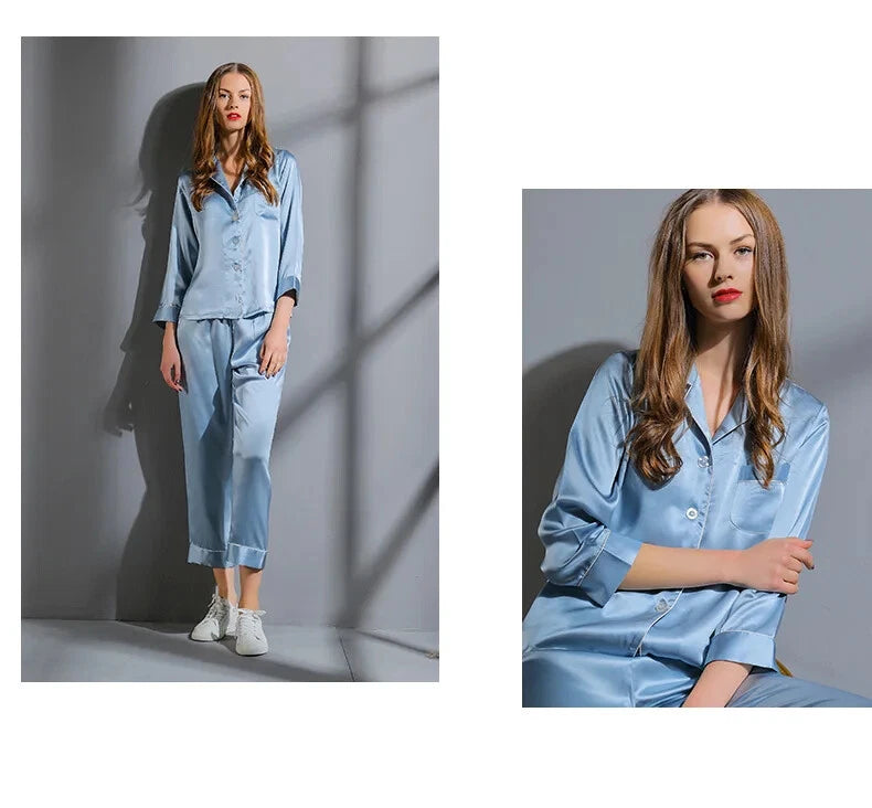 Pajamas Women Summer Autumn Spring Winter Long-sleeved Two-piece Set Sleepwear