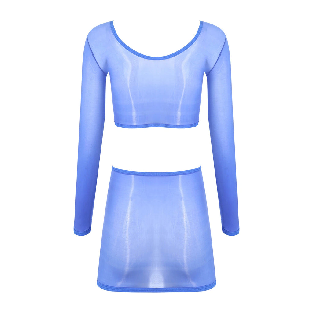 Womens Nightwear Bodycon Clubwear Nylon Outfits Perspective Crop Top Silky Mini