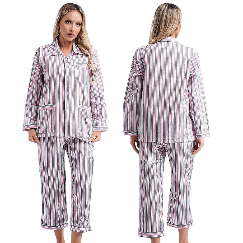 Womens Sleepwear Casual Loungewear Multiple Pockets Pajama Set Button Down Soft