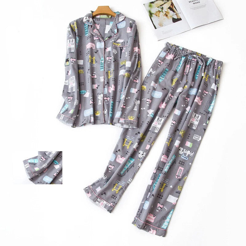 Ladies/Womens 100% Brushed Cotton Pyjamas Set Check Print Button Up Loungewear