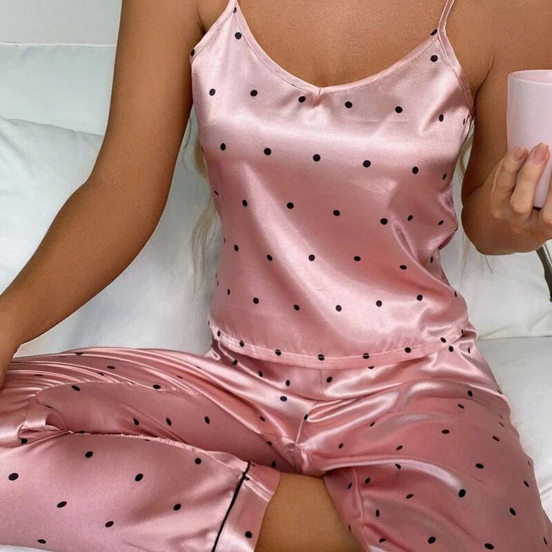 Women Silk Satin Pajamas Pj Cami Vest Set Soft Nightwear Sleepwear Sexy Lingerie