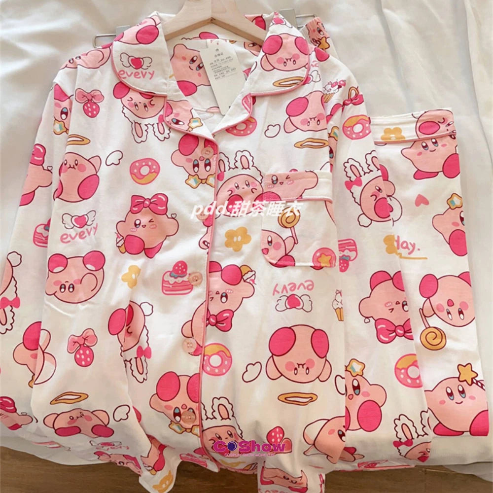 Woman Cartoon Kirby Star Kawaii Costume Pajamas Top Pants Nightwear Home Wear
