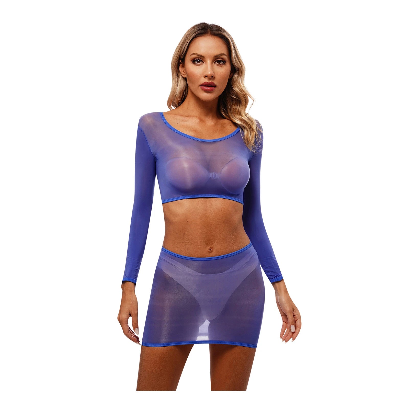 Womens Nightwear Bodycon Clubwear Nylon Outfits Perspective Crop Top Silky Mini