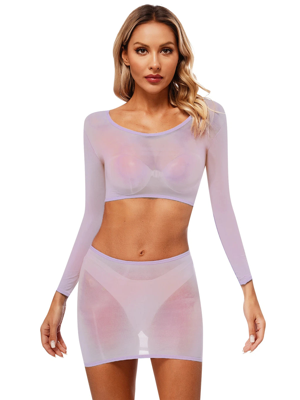 Womens Nightwear Bodycon Clubwear Nylon Outfits Perspective Crop Top Silky Mini