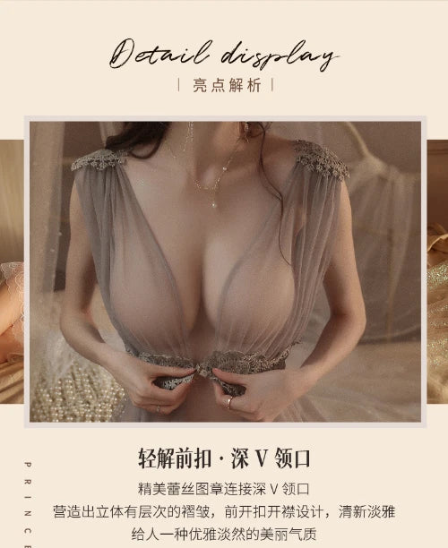 See Through Nightdress Sexy Lingerie Set Dress Embroidery Pajamas Uniform