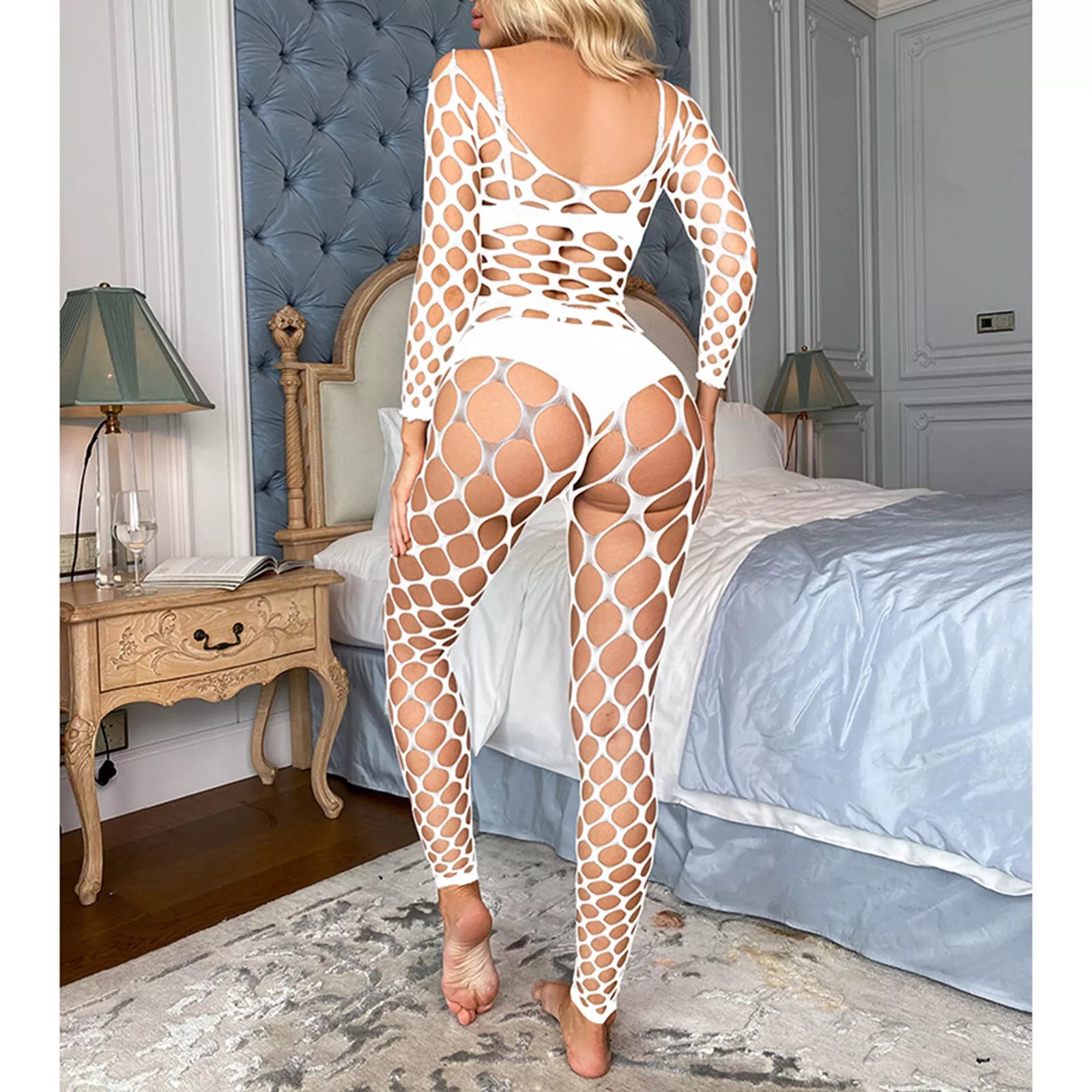 Womens Lingerie Sets Hollow Out See-Through Fishnet Nightwear Crop Top Leggings