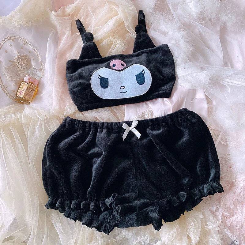 Sexy Kuromi Girls Pyjama My Melody Cinnamoroll Plush Undergarments Shorts Set