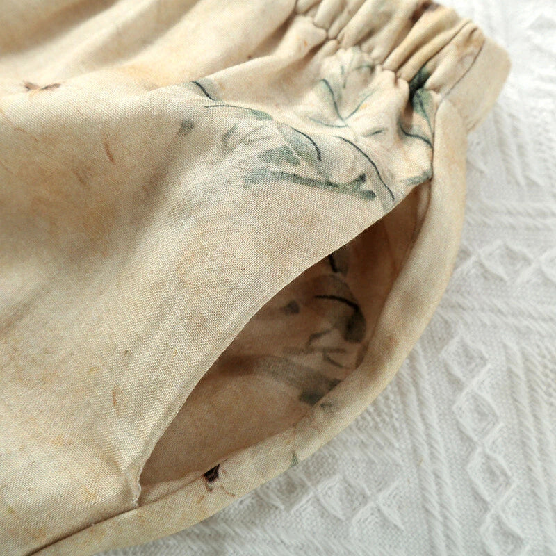 Chinese style Women's Bamboo Fiber Hanfu Summer Long Sleeved Topa & Pants Set