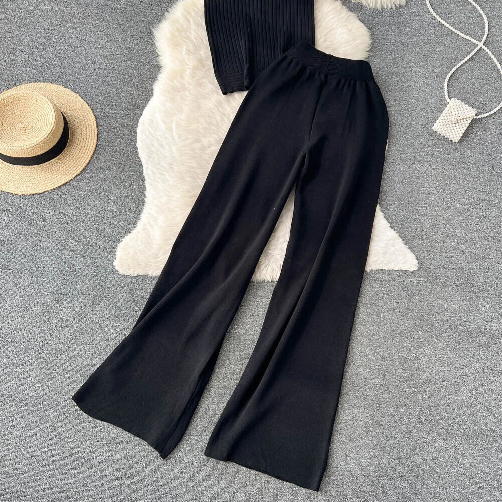 2023 Spring Knitted Women's Long Sleeved Cardigan+vest+long Pants Pajama Set