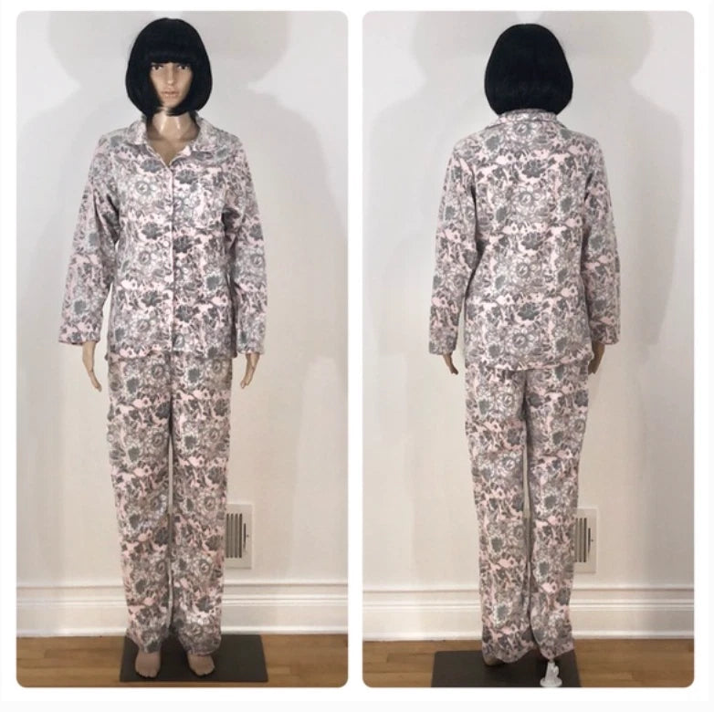 New Womens Mayfair 2 Piece Micro Fleece Pajamas Warm Cozy Gray Floral Great Gift
