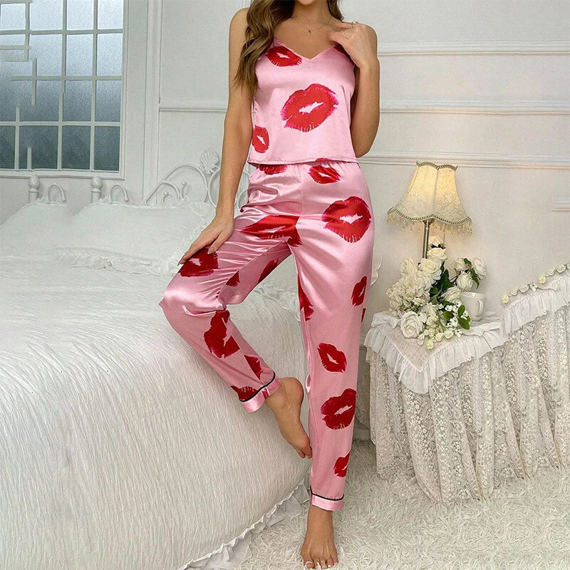 Women Silk Satin Pajamas Pj Cami Vest Set Soft Nightwear Sleepwear Sexy Lingerie