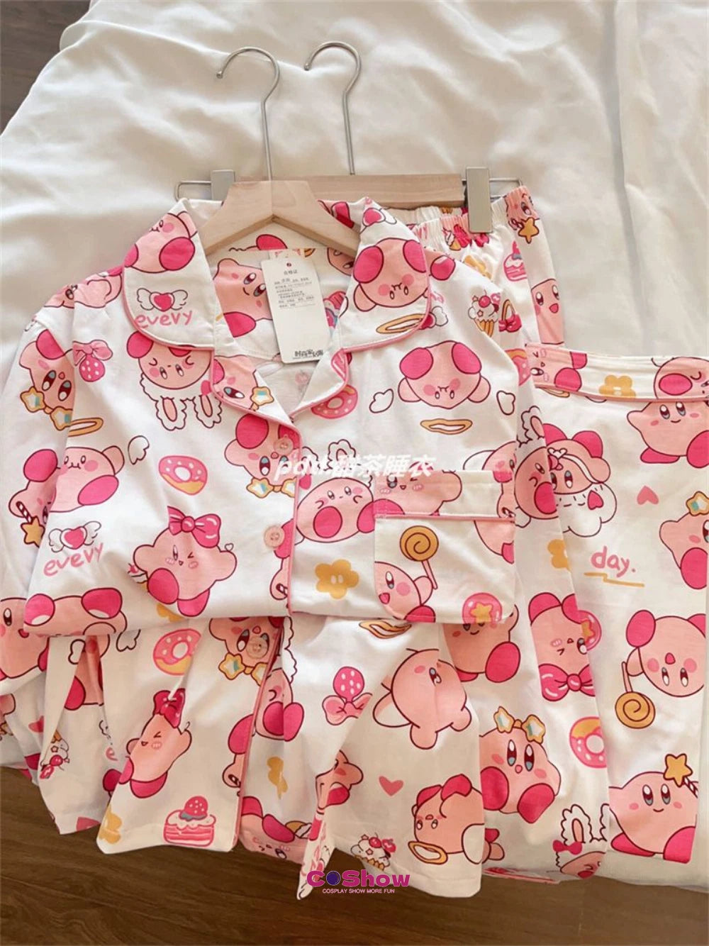 Woman Cartoon Kirby Star Kawaii Costume Pajamas Top Pants Nightwear Home Wear