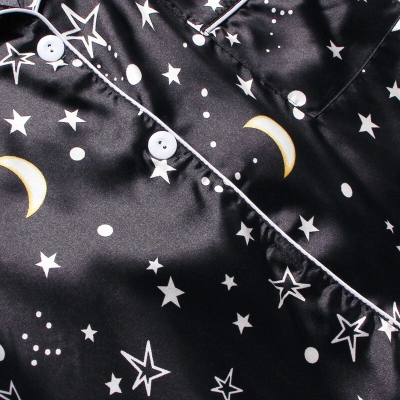 Women's Silk Satin Pajamas Set Short Sleeve Print Sleepwear Nightwear Pyjamas PJ