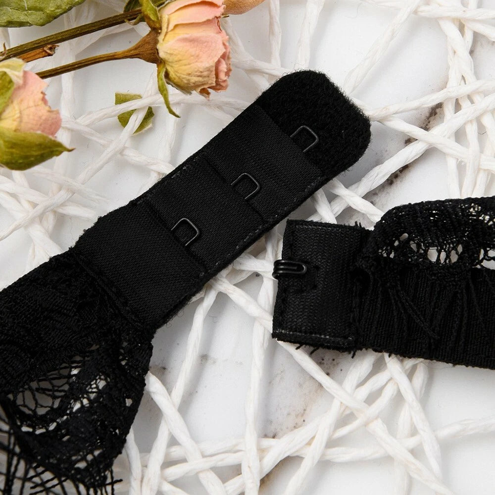 Womens Sexy Lingerie Nightwear Sleepwear Underwear Lace Bra &Thongs Black Set