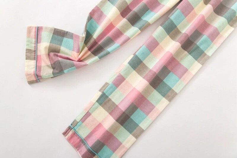 Ladies/Womens 100% Brushed Cotton Pyjamas Set Check Print Button Up Loungewear