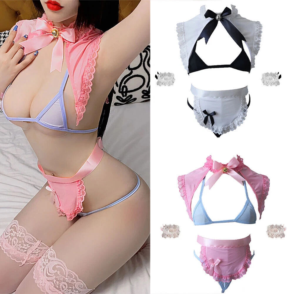 Women's Sexy Japanese Anime Maid Cosplay Costumes Teddy Lingerie Set Nightwear