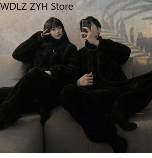 Pajamas Women Coral Fleece Homewear Suit Couple Men Velvet Warm Soft Pajamas Set