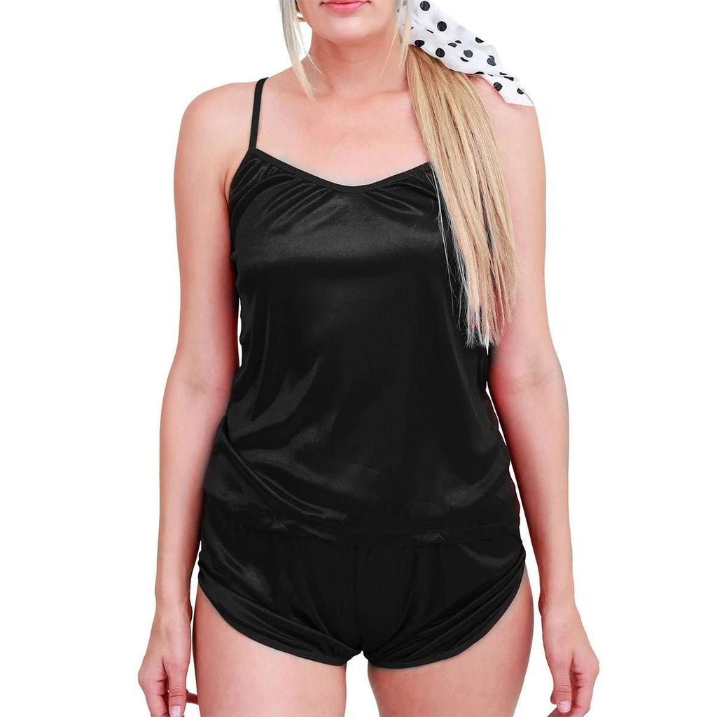 Womens Silk Satin Pajamas Set Sexy-Lingerie Sleepwear Babydoll Nightwear Pjs Set