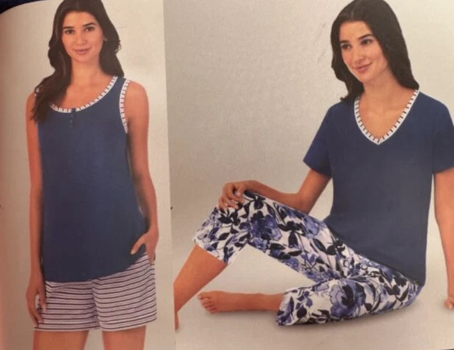 Carole Hochman 4pc Cotton Pyjamas Singlet & Shorts + 3/4 pants & T-shirt Pajamas