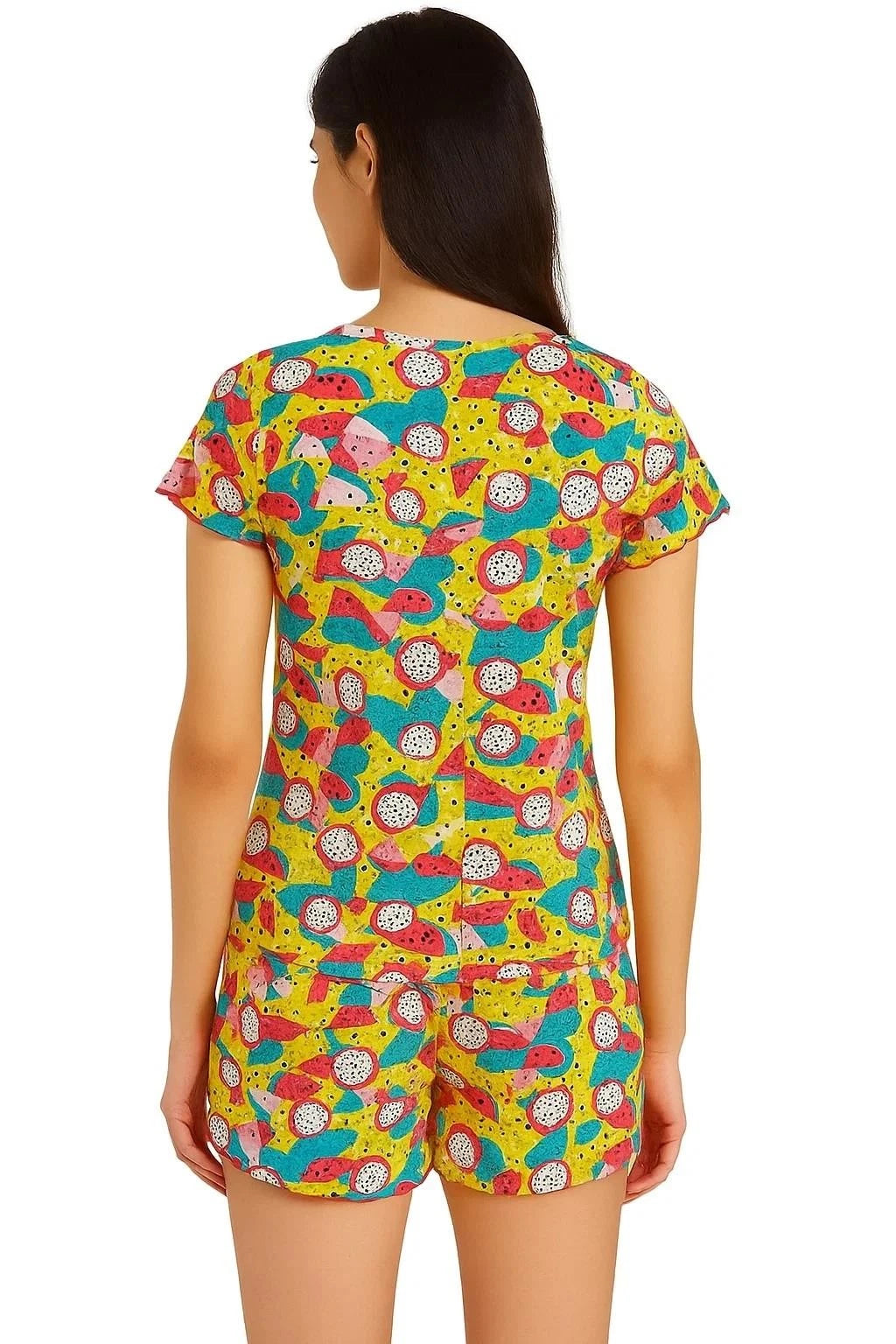 Ladies Pyjama Set PJS Short Sleeve Cotton Fruits Printed PJ Nightwear S to XL