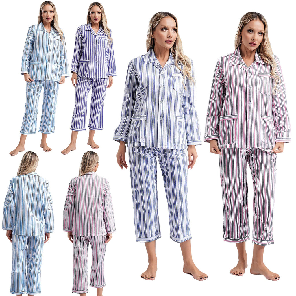 Womens Sleepwear Casual Loungewear Multiple Pockets Pajama Set Button Down Soft