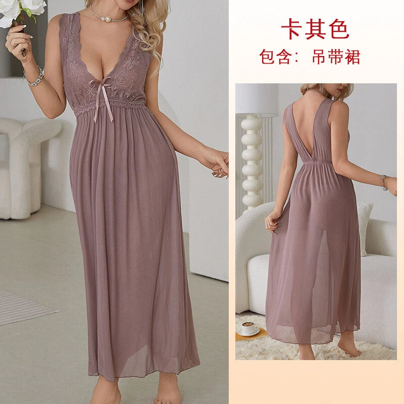 Womens Mesh Sheer Dress See Through Slit Hollow Back V Neck Erotic Lingerie New