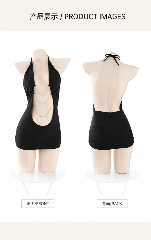 Cosplay Sexy Lingerie Skirt Pajamas Women's Hollow Halter Neck Night Club Set