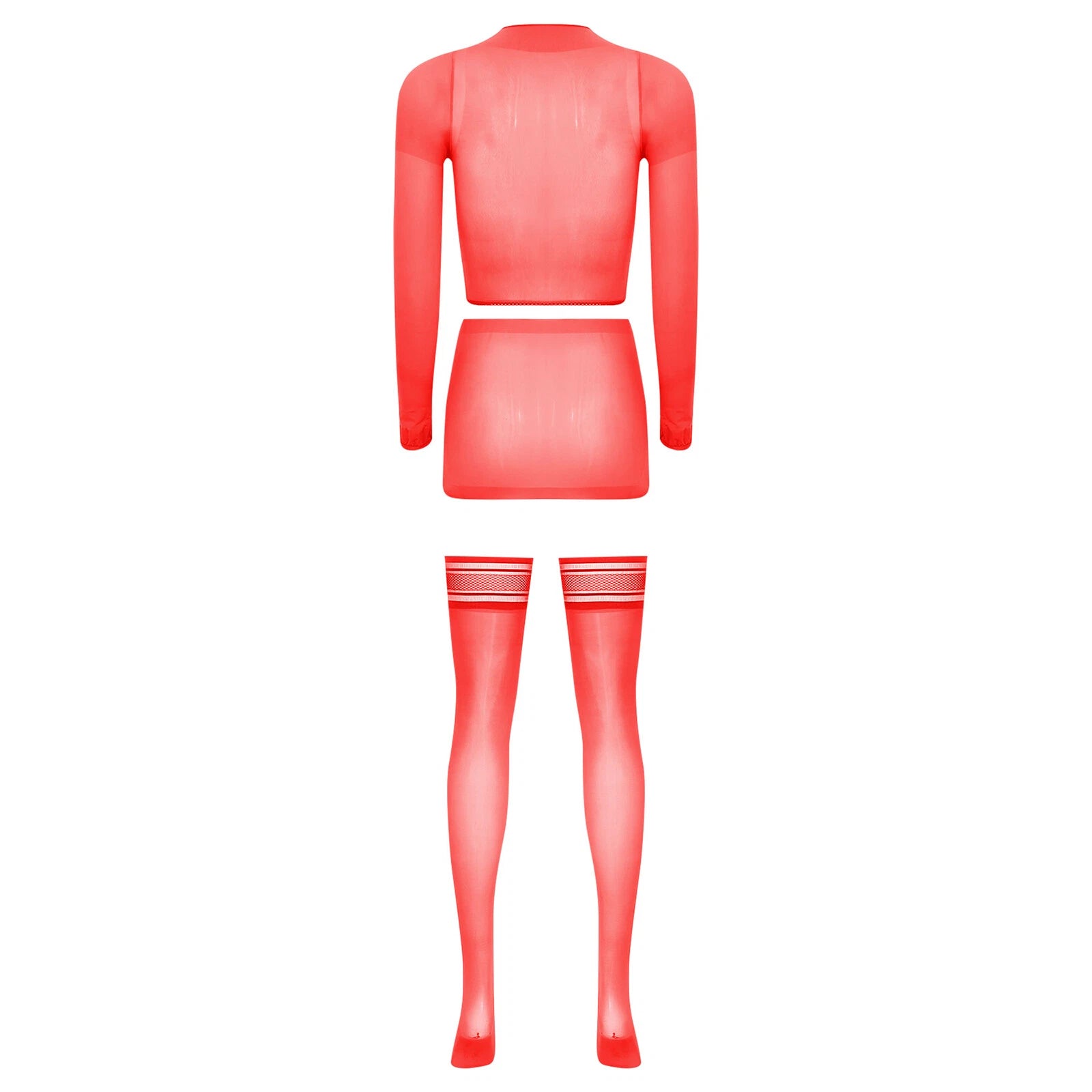 Womens Crop Top And Skirt With Stockings Round Neck Nightwear Tempting Glossy